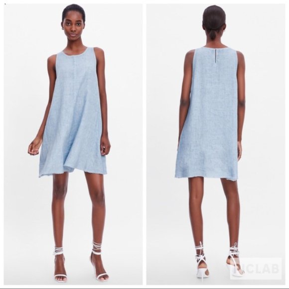 Zara Dresses & Skirts - Zara light blue 100% linen sheath pocketed dress